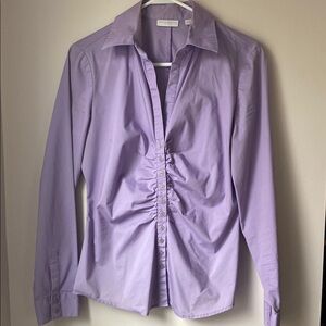 NY&Co Lavender Ruched-Front Long Sleeve Shirt Women's Size Medium